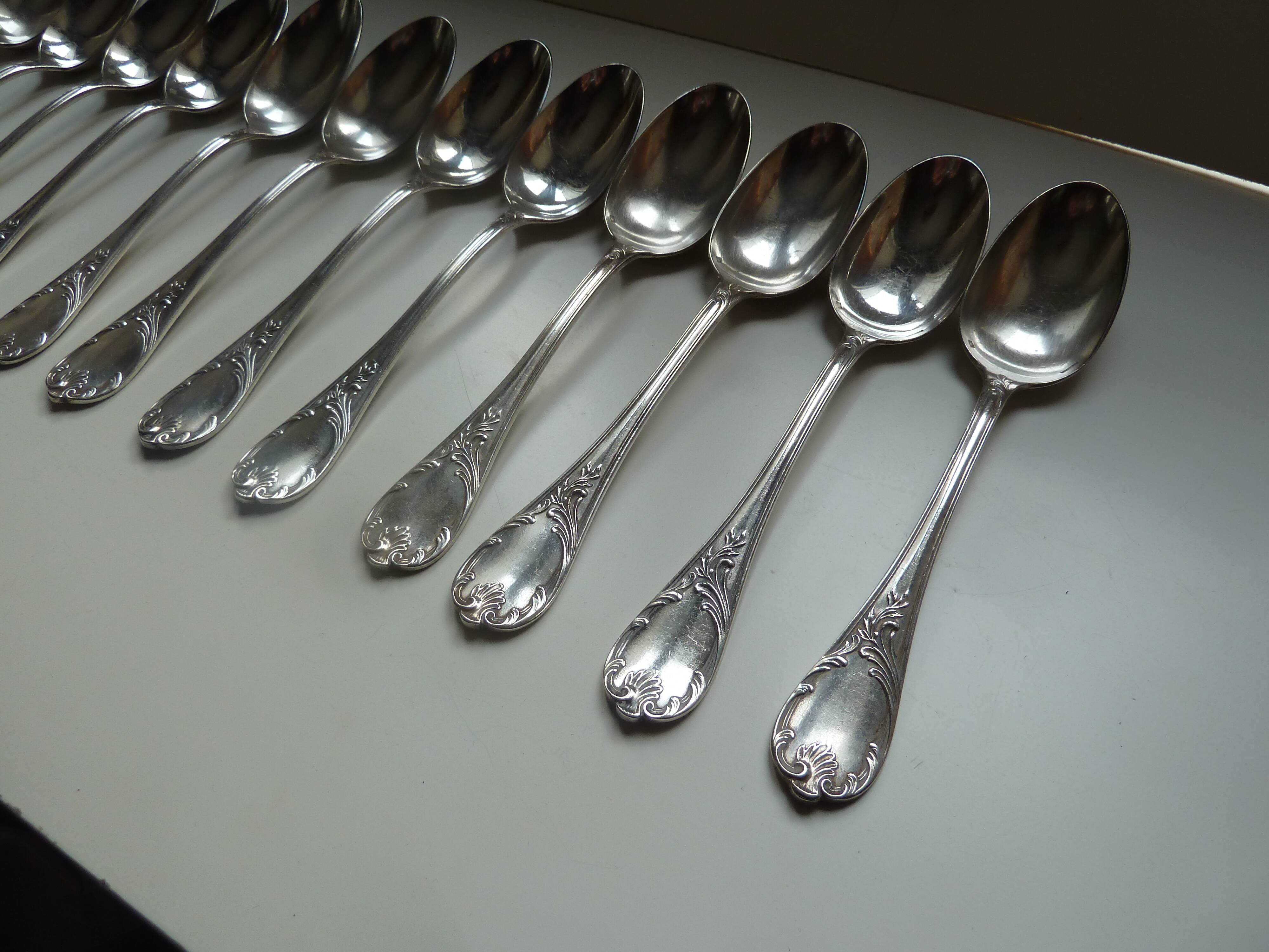 Lot 12 old silver metal spoons Christofle marly model floral decoration