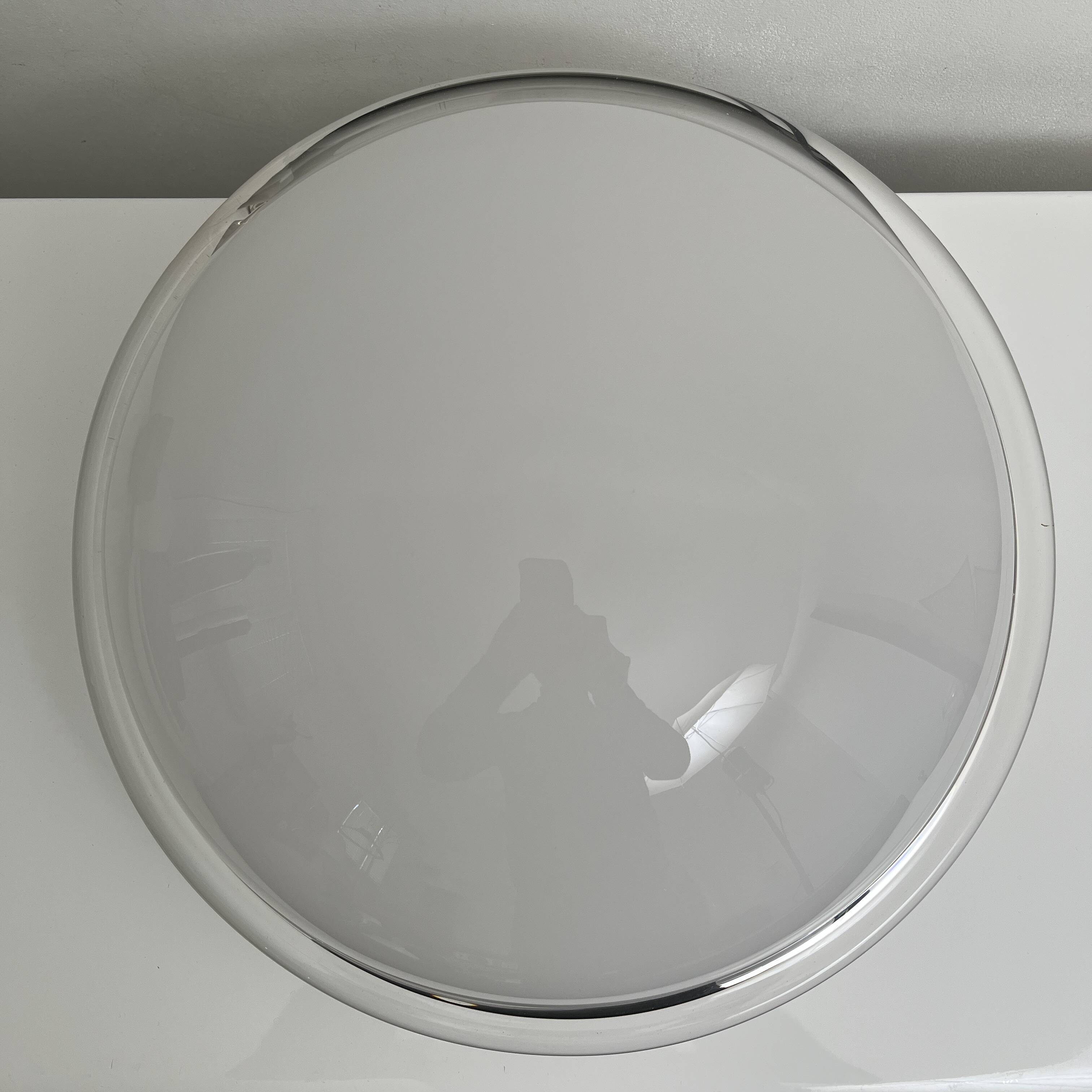 Vintage opal glass ceiling light Saturne Leucos 1970 Italy Diameter 39