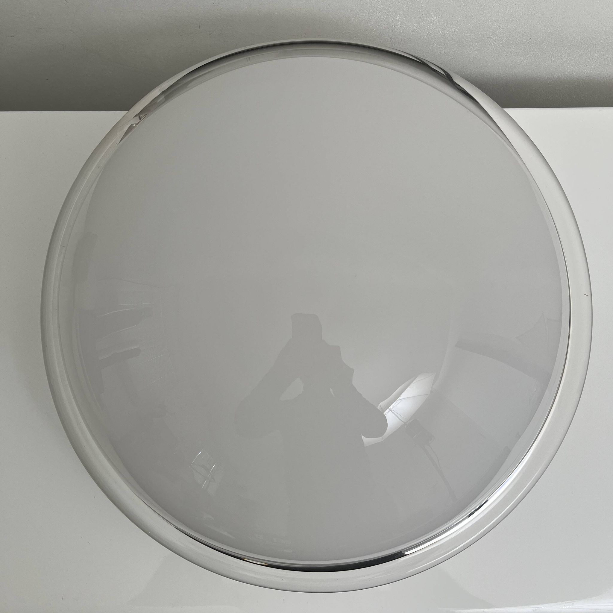 Vintage opal glass ceiling light Saturne Leucos 1970 Italy Diameter 39