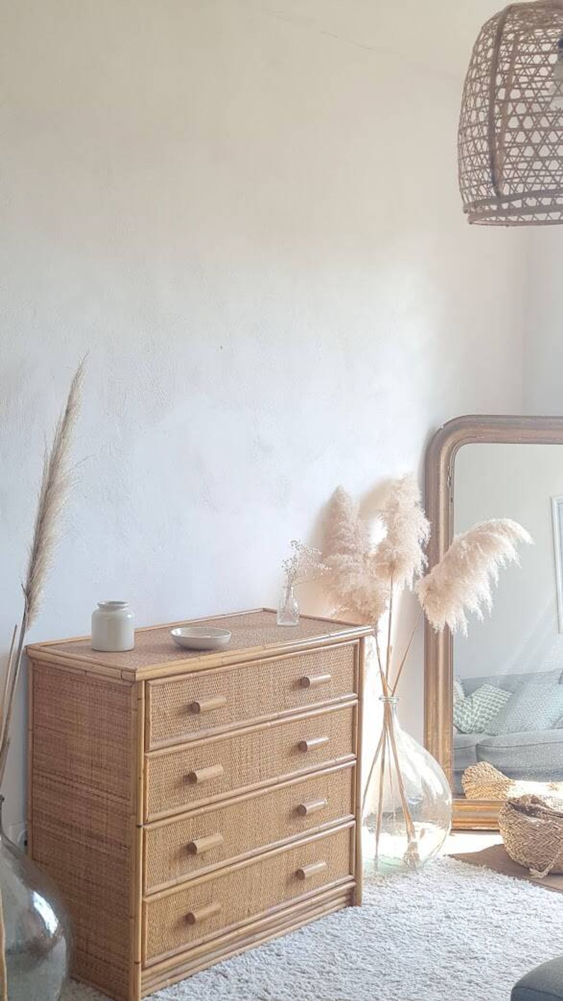 Commode en rotin années 70 vintage