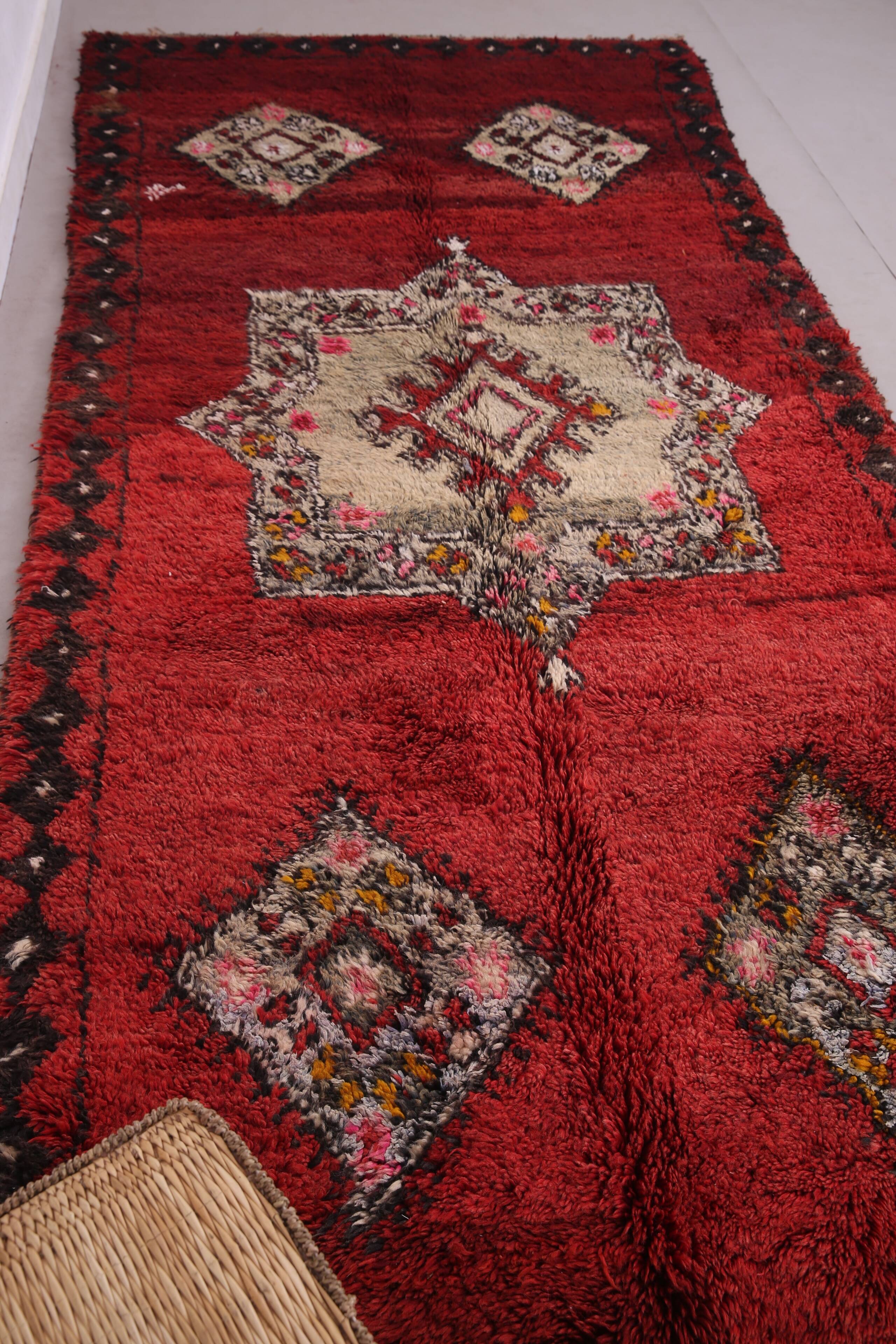 Burgundy Vintage Moroccan Rug 160 x 350 cm - Berber Wool Rug - Handmade rug