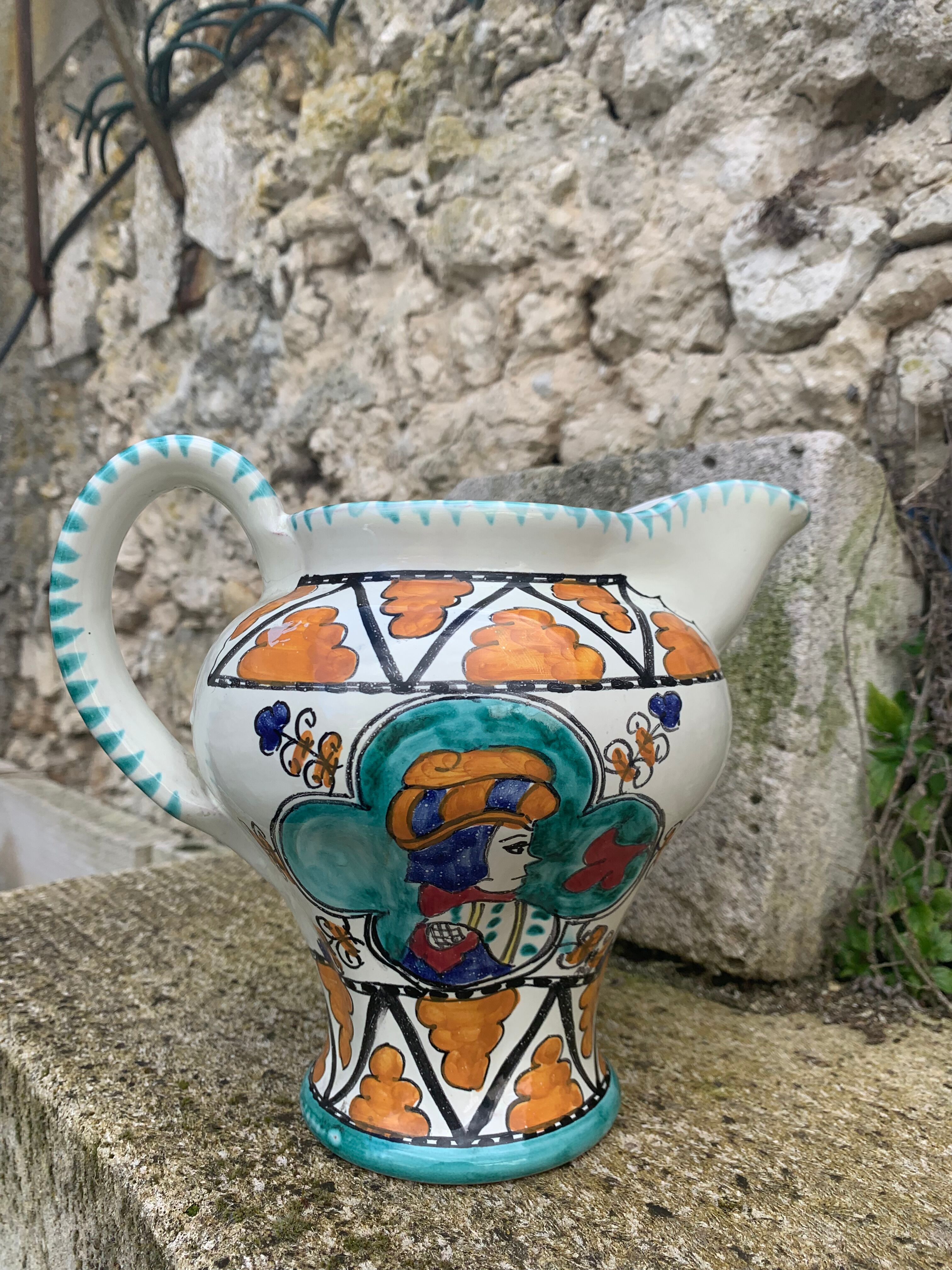 Glazed ceramic jug pottery Orvieto made in italy vintage
