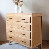 Vintage oak chest of drawers with splayed legs, restored