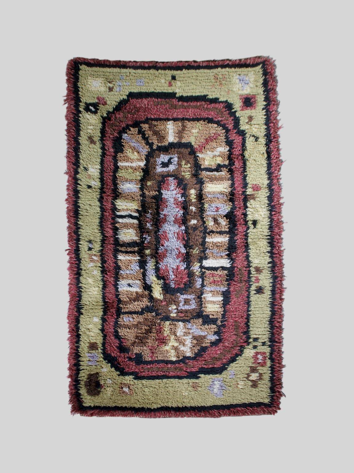 Tapis en laine Rya géométrique suédois, 80x150 cm, années 1900