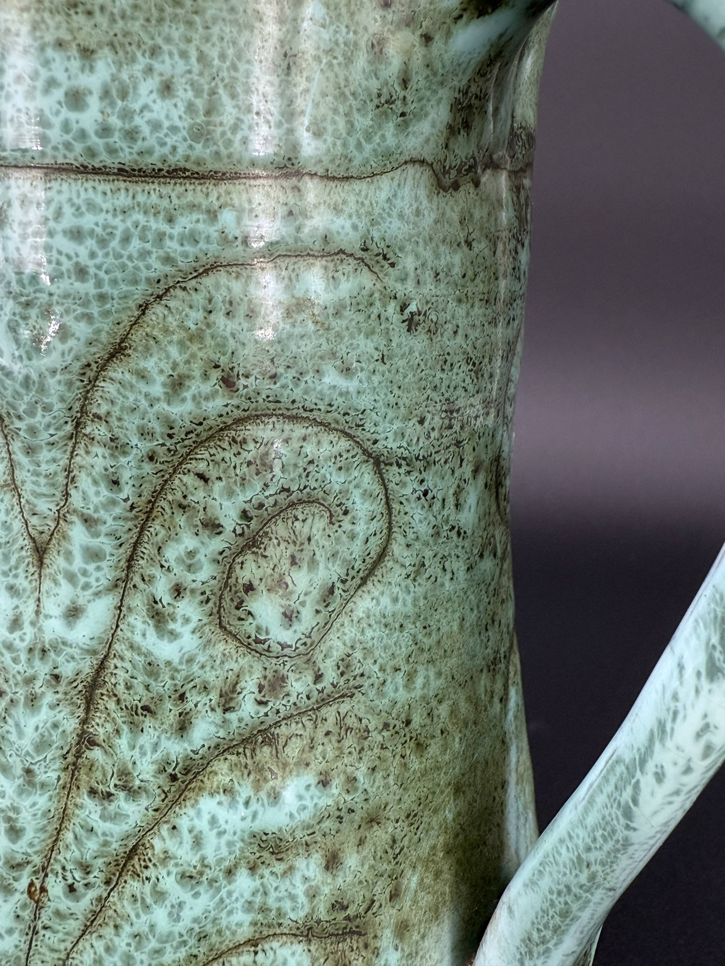 Turquoise green glazed stoneware pitcher – signed, France, 1970