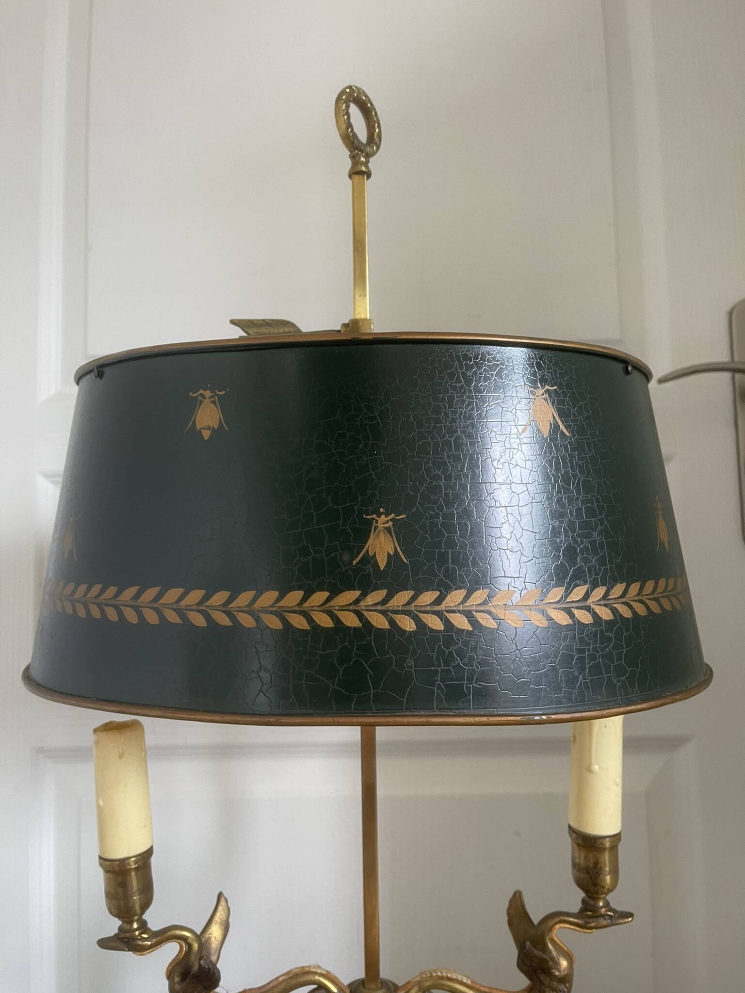 Antique Bouillotte Lamp 2 Lights Swan Lucien Gau Gilded Bronze Empire Napoleon