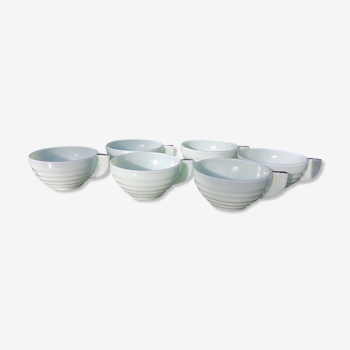 Lot de 6 tasses à café en opaline vert celadon vintage années 40-50