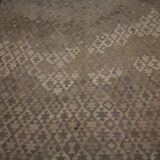 Brown & Khaki Geometric Kilim Rug, Handwoven Wool Carpet 302 x 239 cm