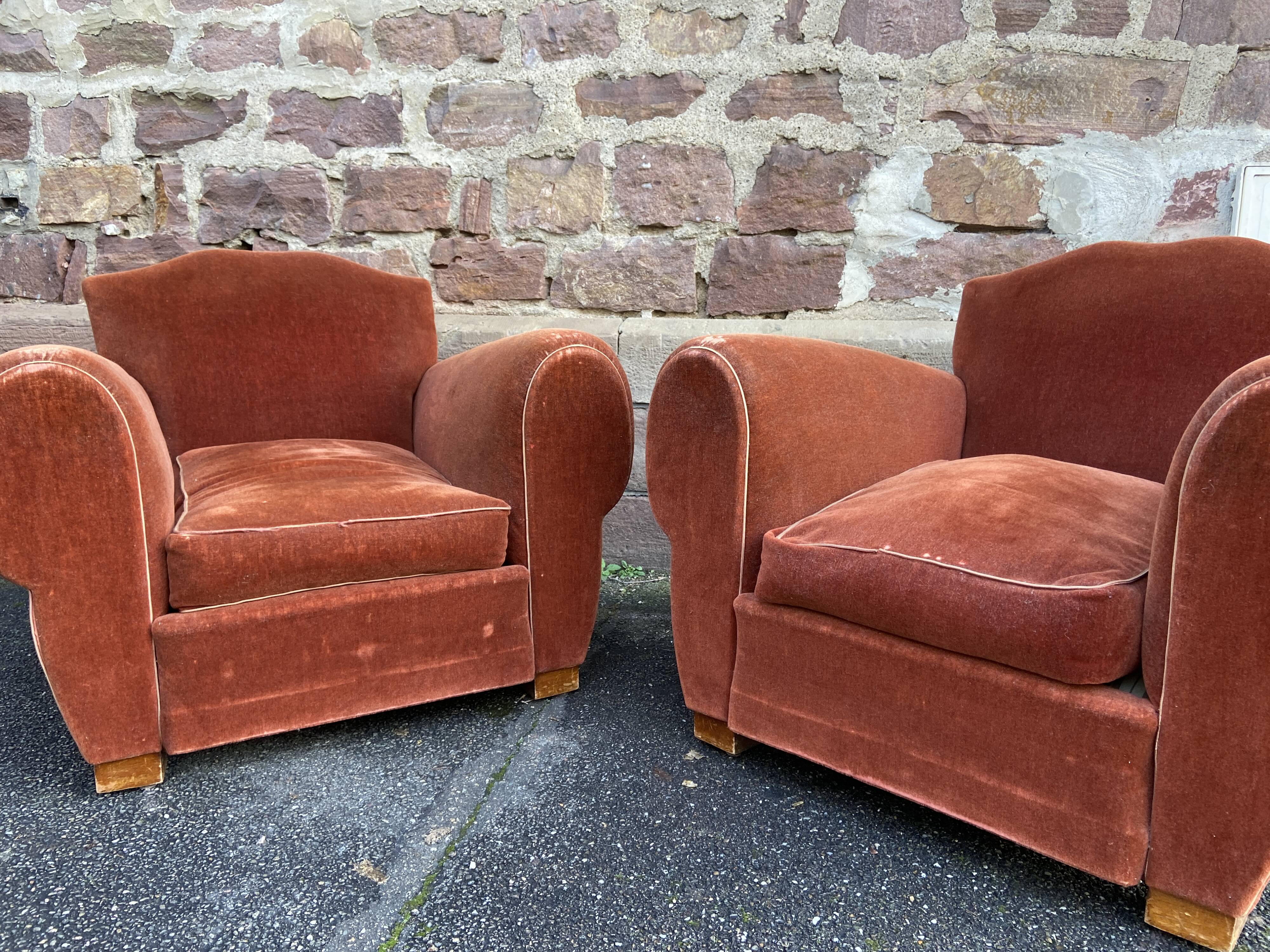 Paire de fauteuils club Art déco 1950