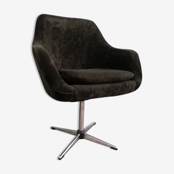 60s/70s swivel, designer armchair Scandinavian, Brown Velvet