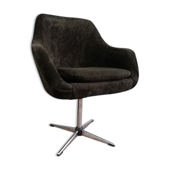 Fauteuil années 60/70 pivotant en velours marron