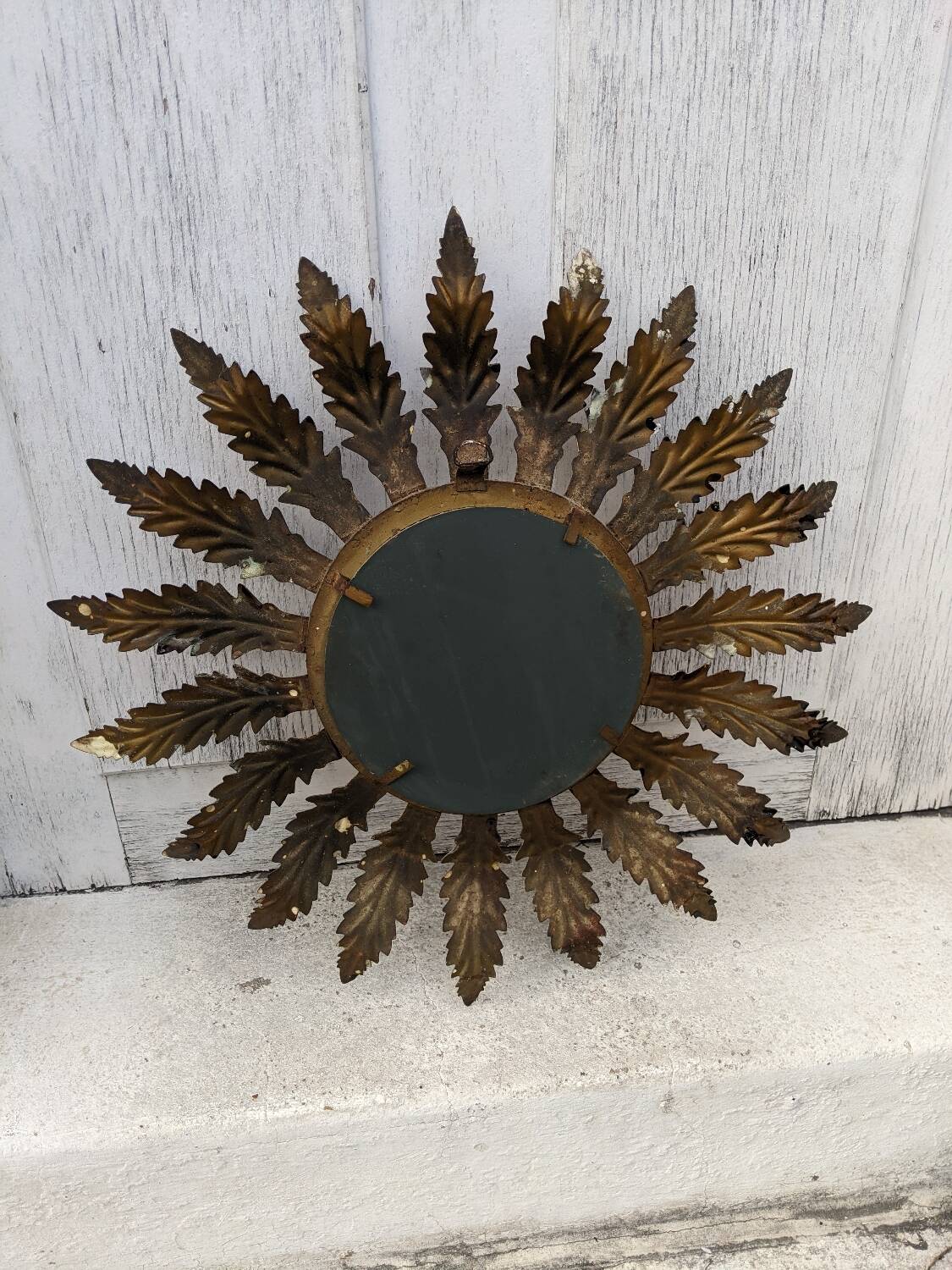 Aged metal sun mirror country decoration