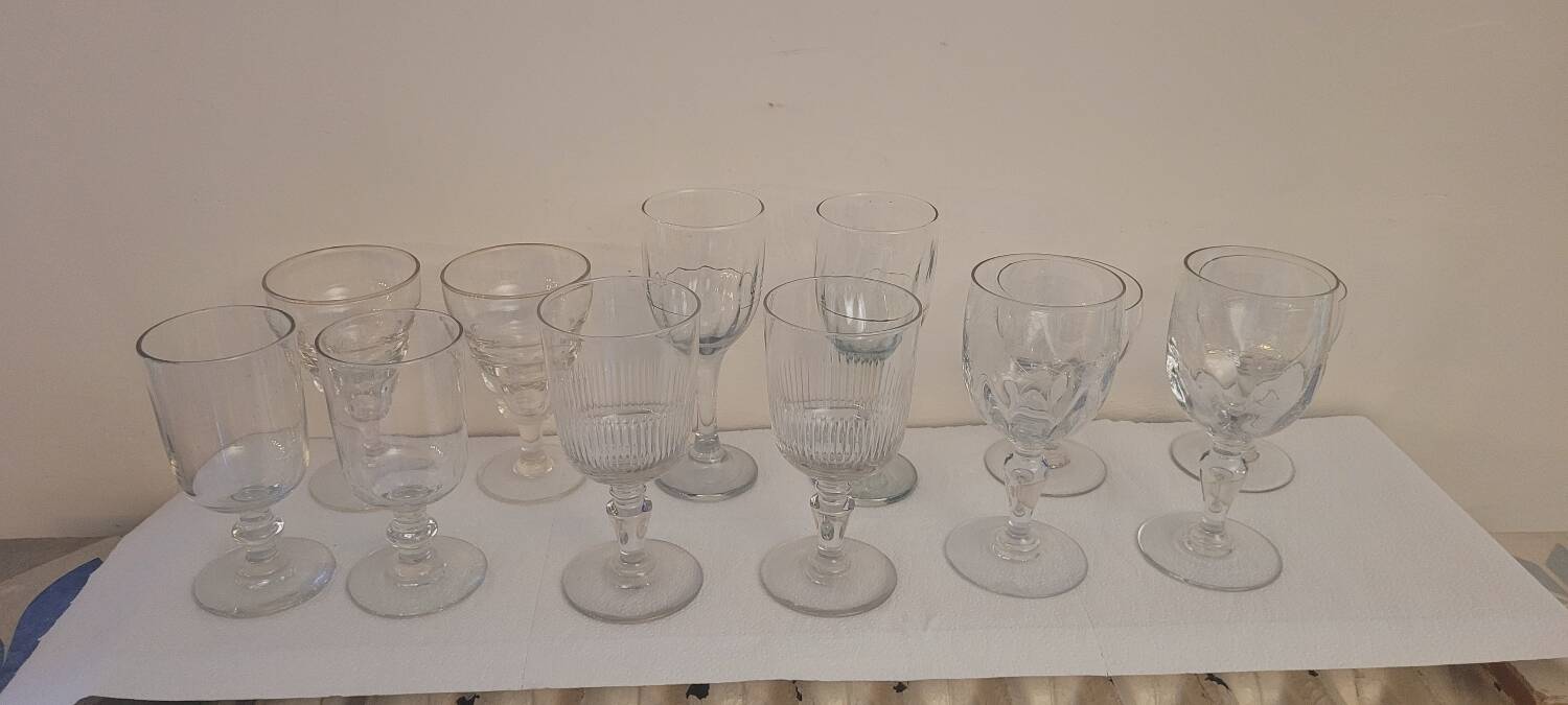 Set of 12 antique stemmed glasses