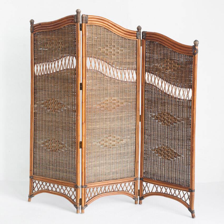 Vintage cane or rattan and wicker room divider. France, 1980s-90s
