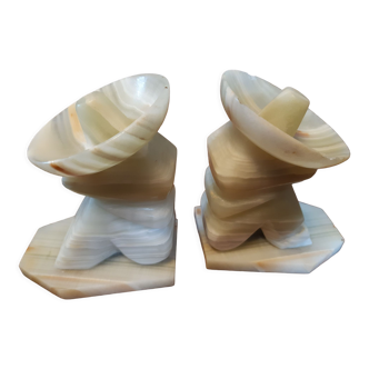 Green and white mexican onyx bookends