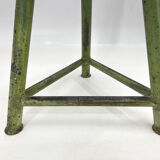 Vintage industrial steel & wood tripod stool, 1950's