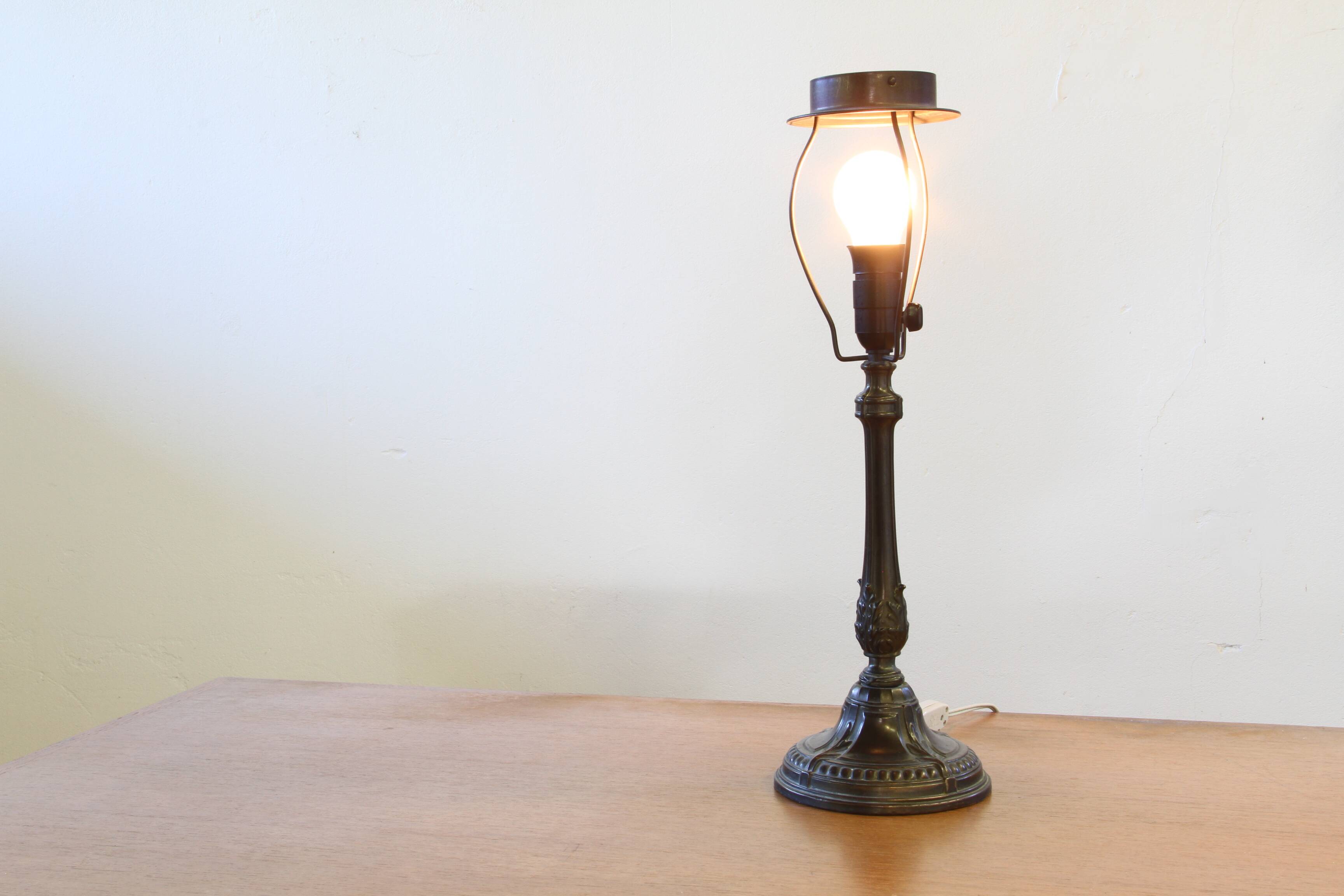 Vintage 1920s Danish table lamp in the style of Just Andersen Diskometal design