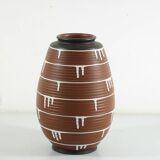 1950s Ceramic Vase with Brown & Black Drip Glaze