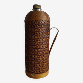 Vintage 70s bamboo rattan thermos carafe