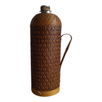 Vintage 70s bamboo rattan thermos carafe