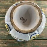 Polychrome French earthenware planter – Floral and butterfly decoration