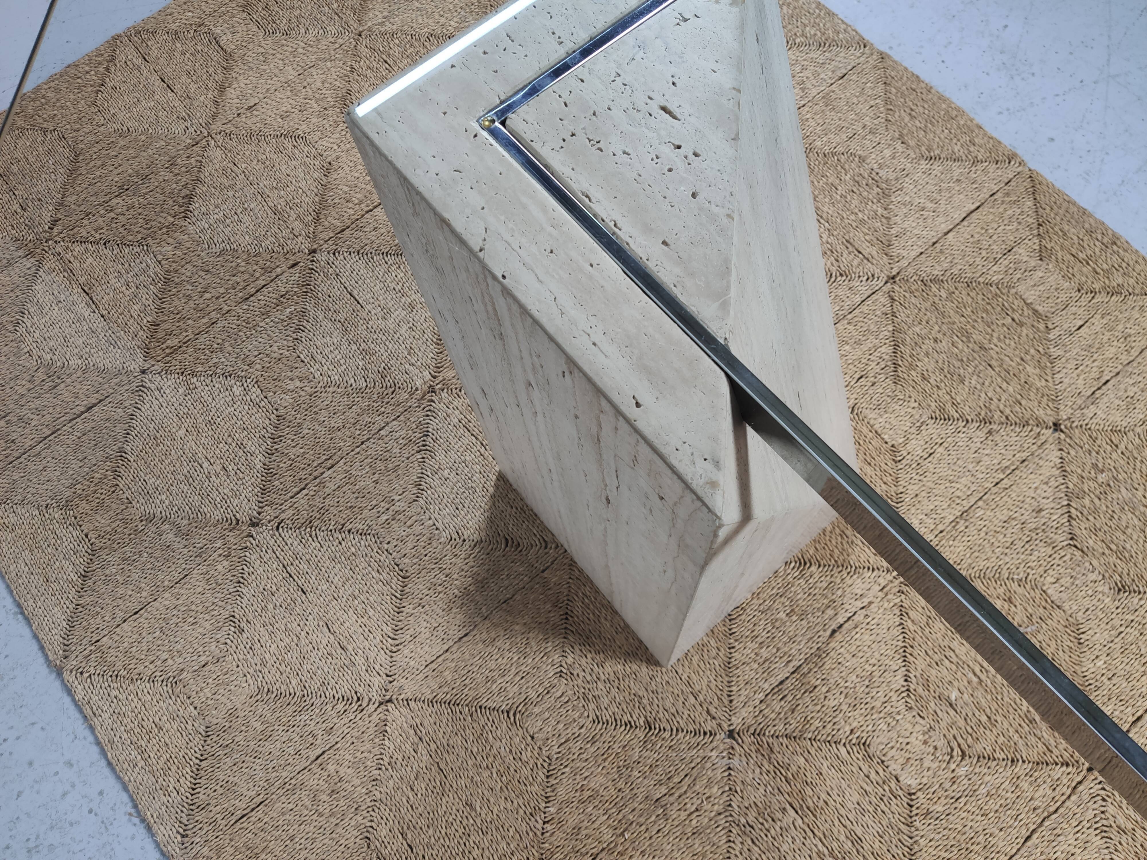 square dining table in travertine and glass , 80s