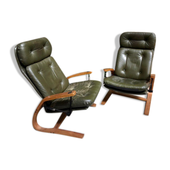 Pair of Scandinavian leather armchairs