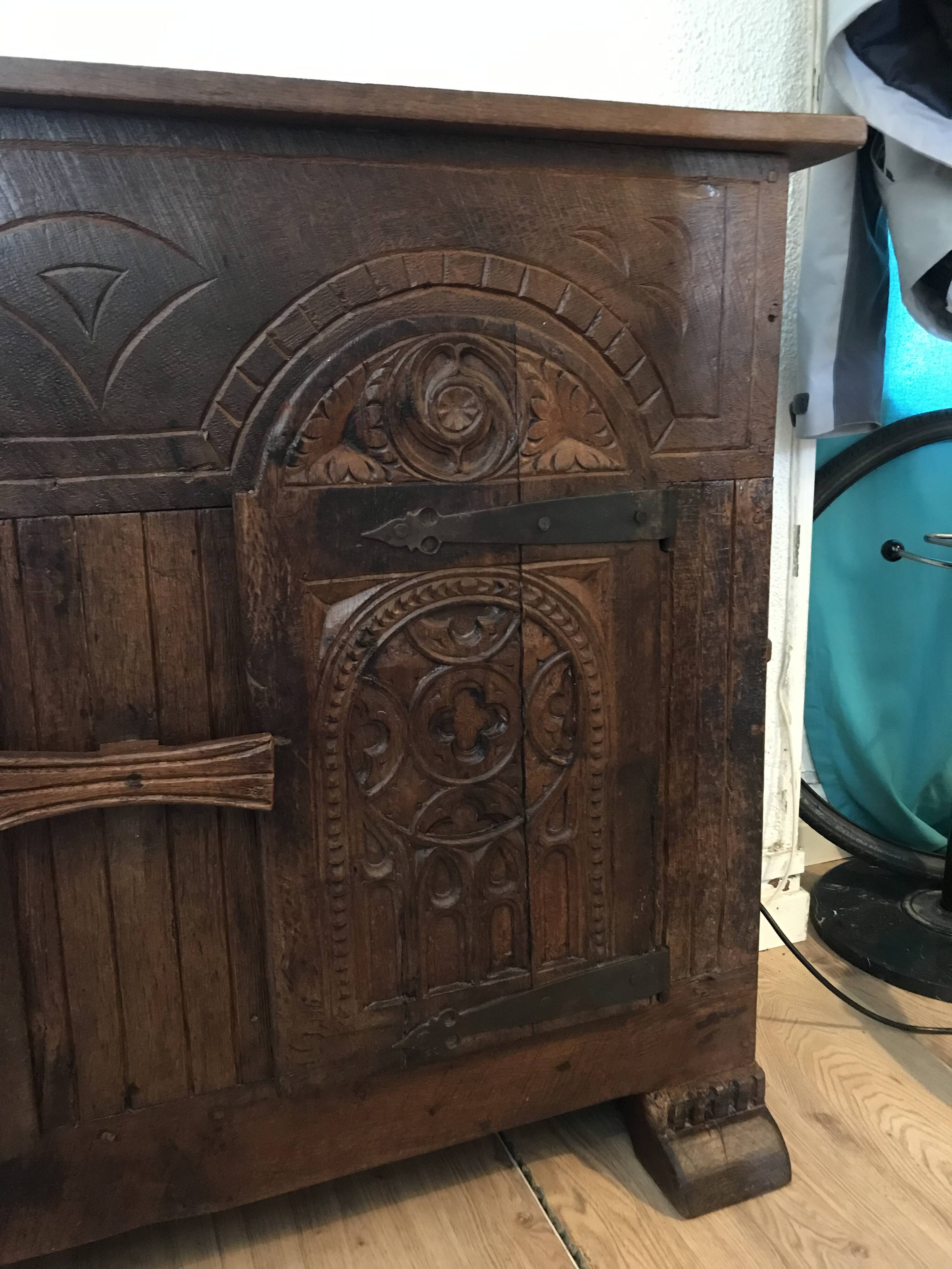 19th Century Neo-Gothic Sideboard / Chest in Solid Oak