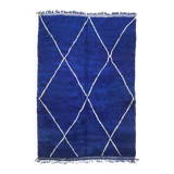 Tapis berbère beni ouarain bleu majorelle à losanges écrus 290x202m