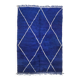 Tapis berbère beni ouarain bleu majorelle à losanges écrus 290x202m