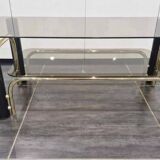 Vintage coffee table in gold metal and smoked glass, 1970s