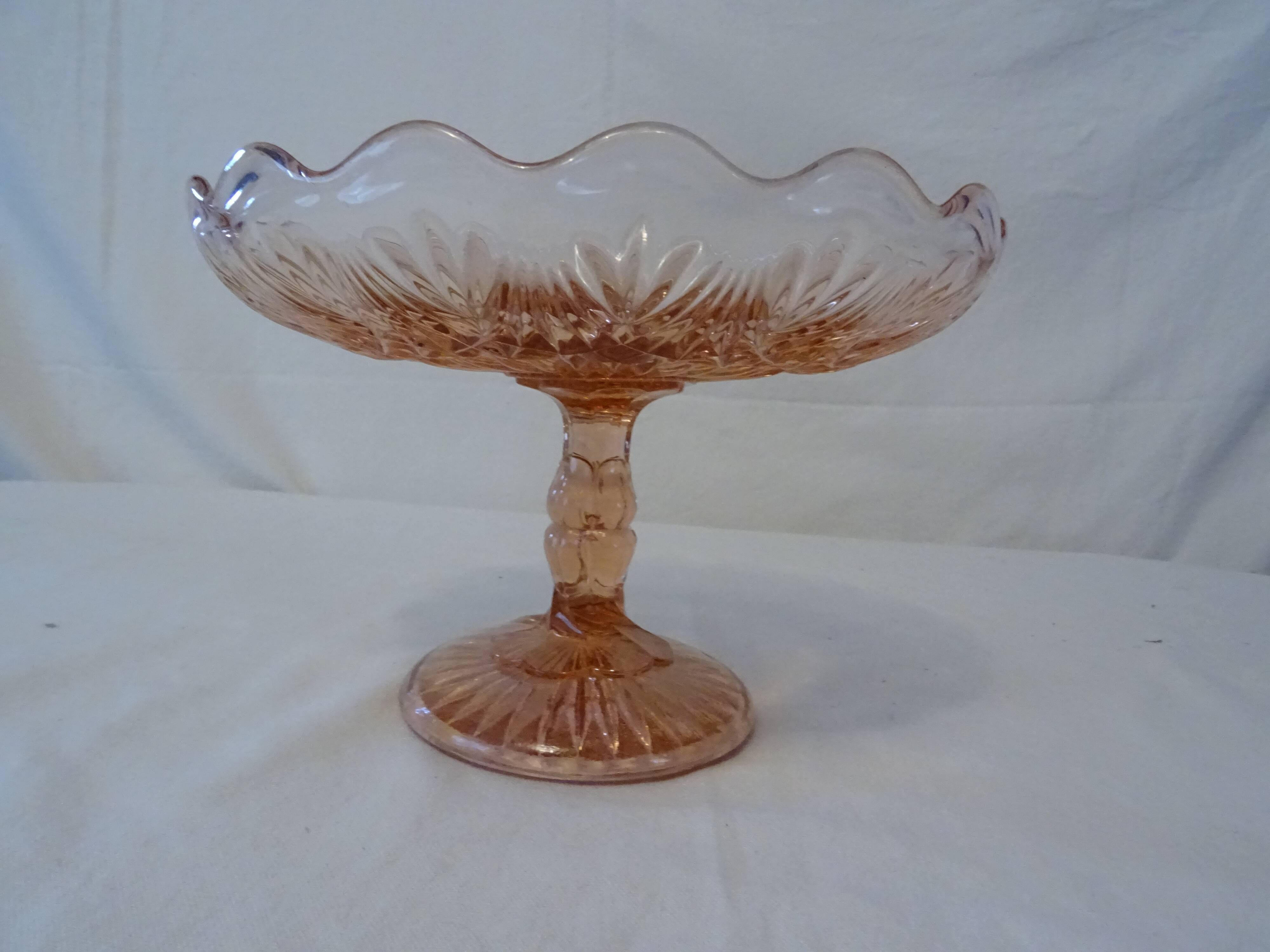 Compotier fruit cup molded glass rosaline art deco