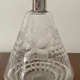 Carafe cristal gravé, col argent, art déco
