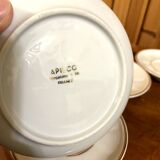 Set of 2 Apilco Flat French Porcelain Coffee Cups with Saucers, Model Flora