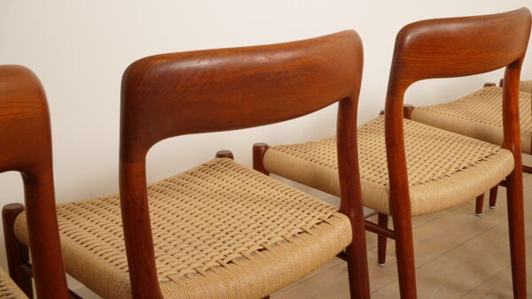 6 chaises de salle à manger vintage Modèle 75 en teck par Niels Otto Møller