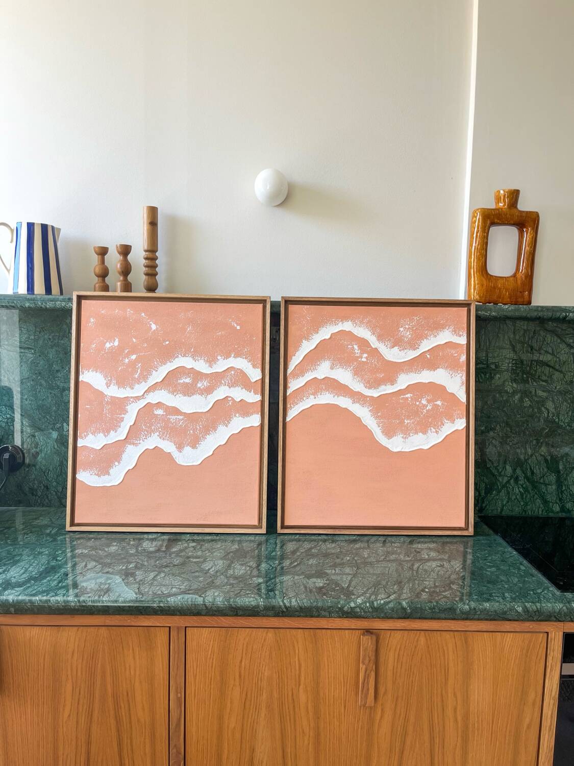 Relief paintings of white coral waves