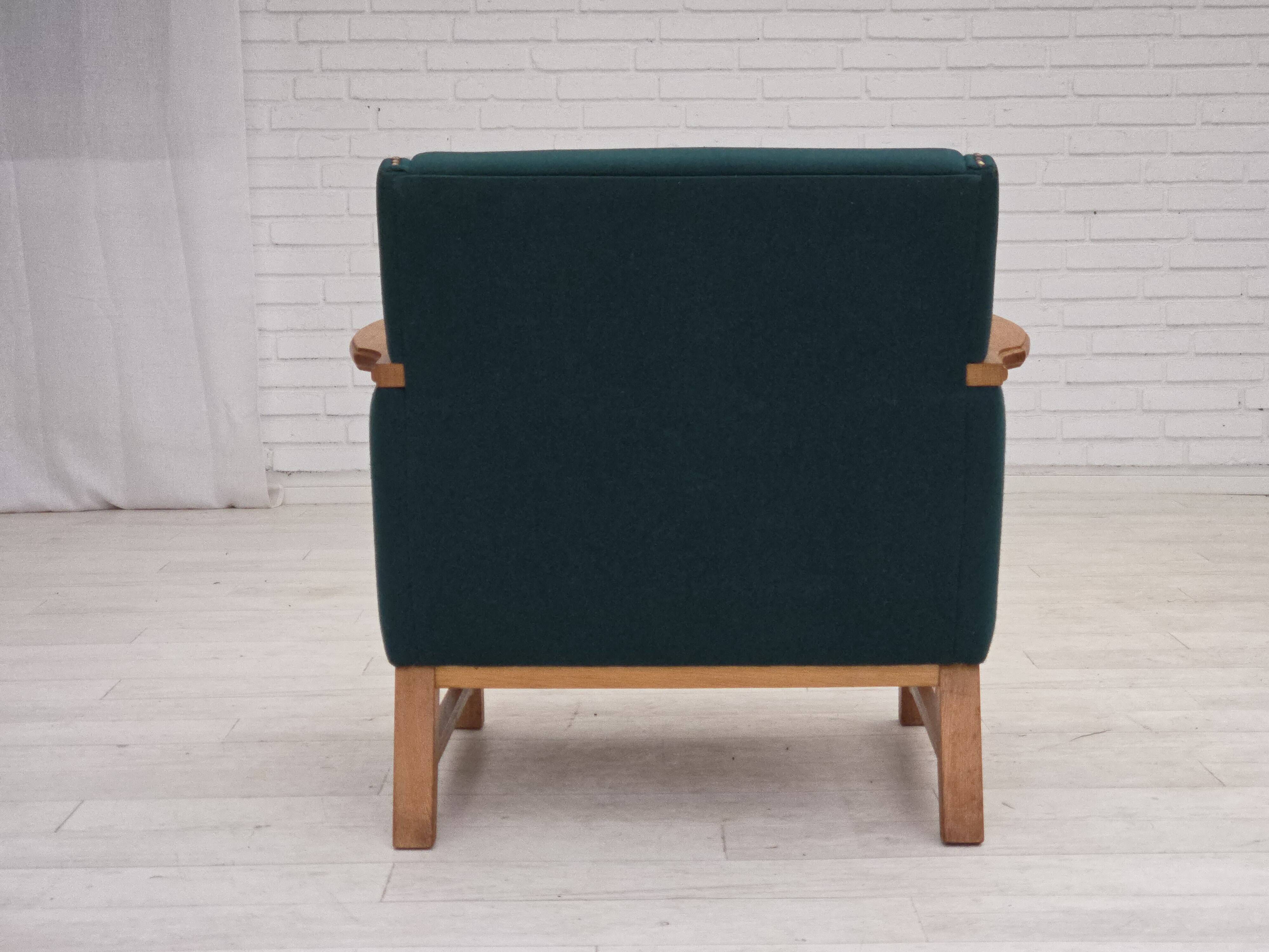 1970s, Danish armchair, furniture wool, solid oak wood.
