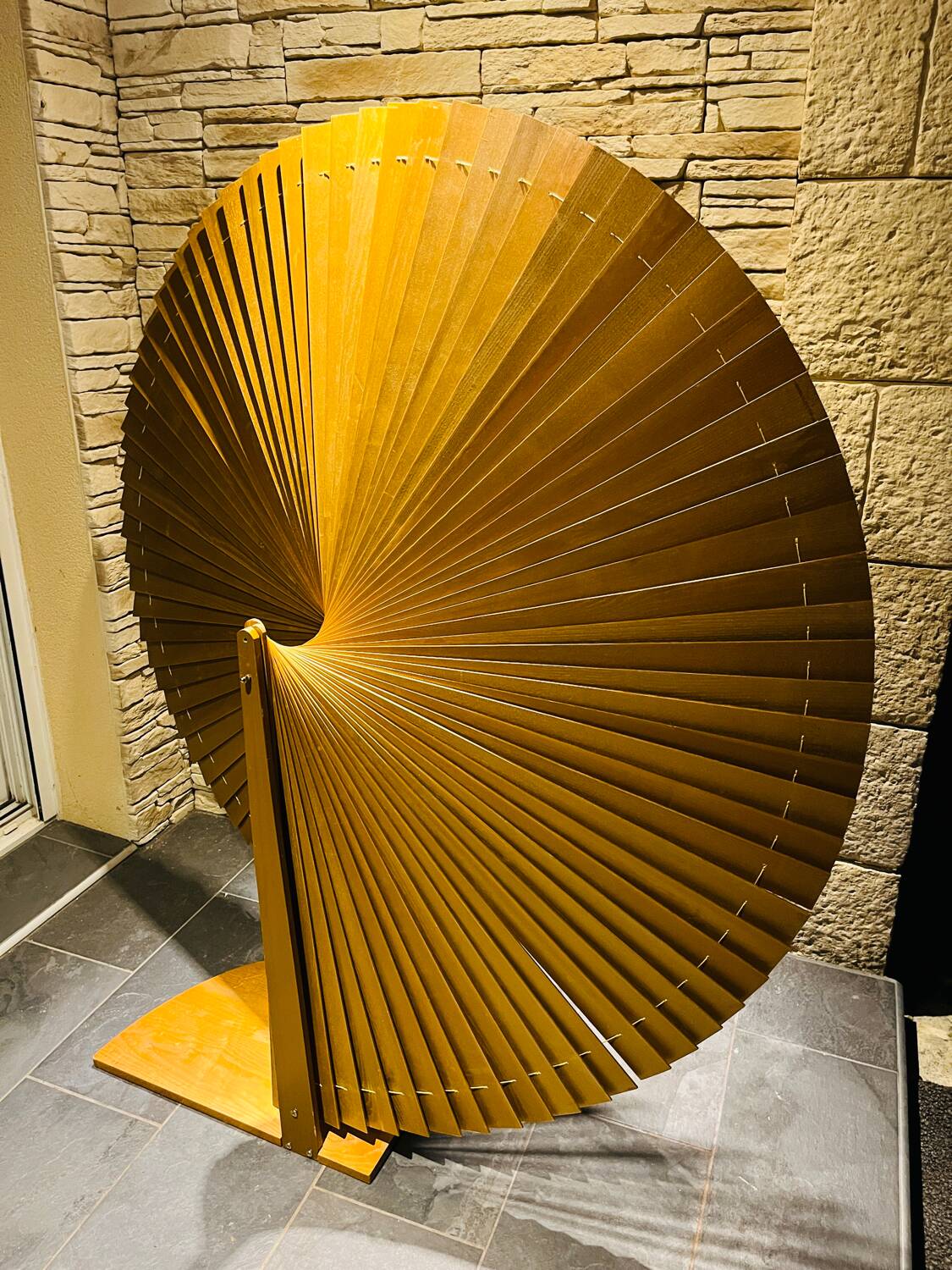 Large vintage wooden fan-shaped screen