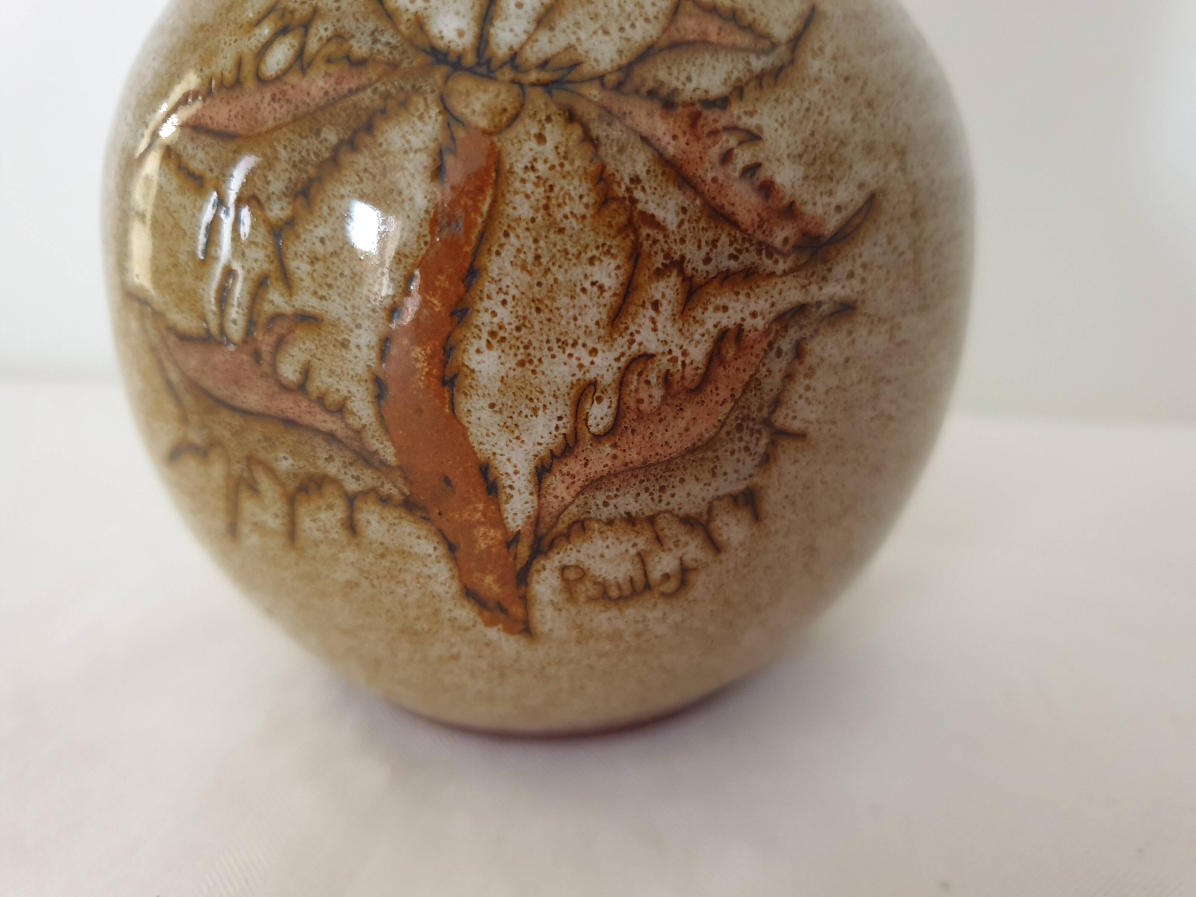 Ceramic vase with floral motif by Jean Paulet - vintage