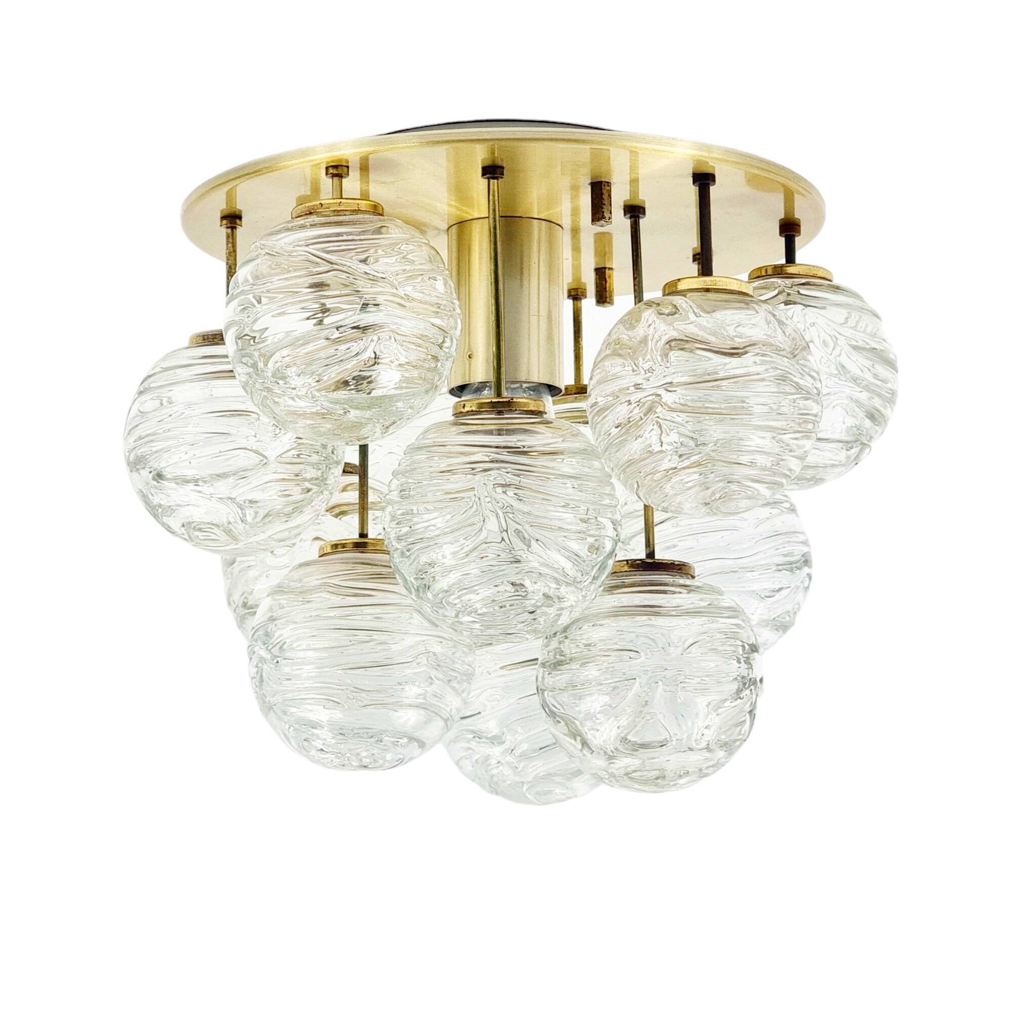 Mid-Century Murano Glass & Brass Flush Mount/Ceiling Light from Doria Leuchten, Germany, 1960s