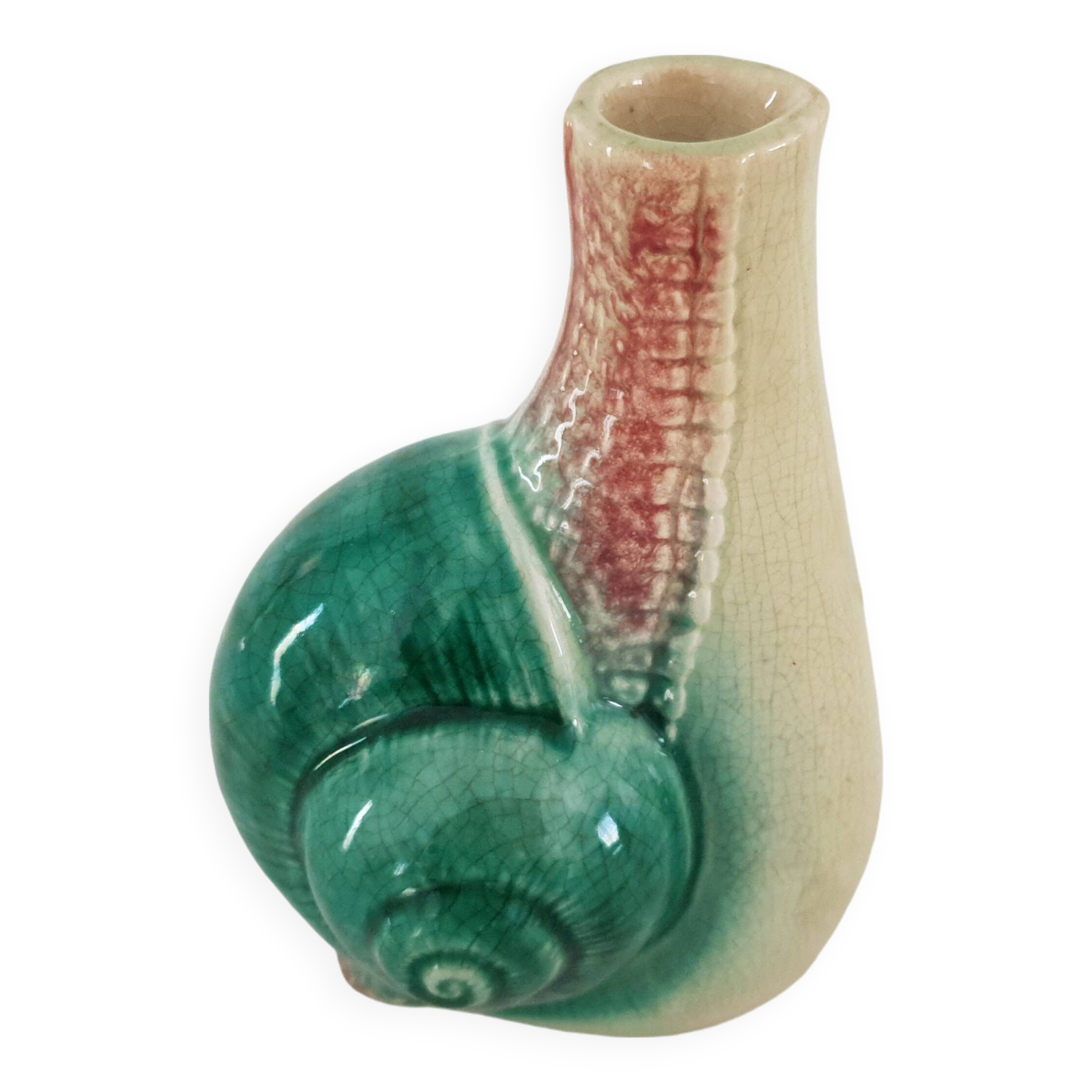 Old Barbotine Soliflore Vase in Snail Shape