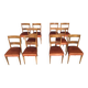 Set of Ten Orange Fabric Upholstery and Walnut Dining Chairs, Italy