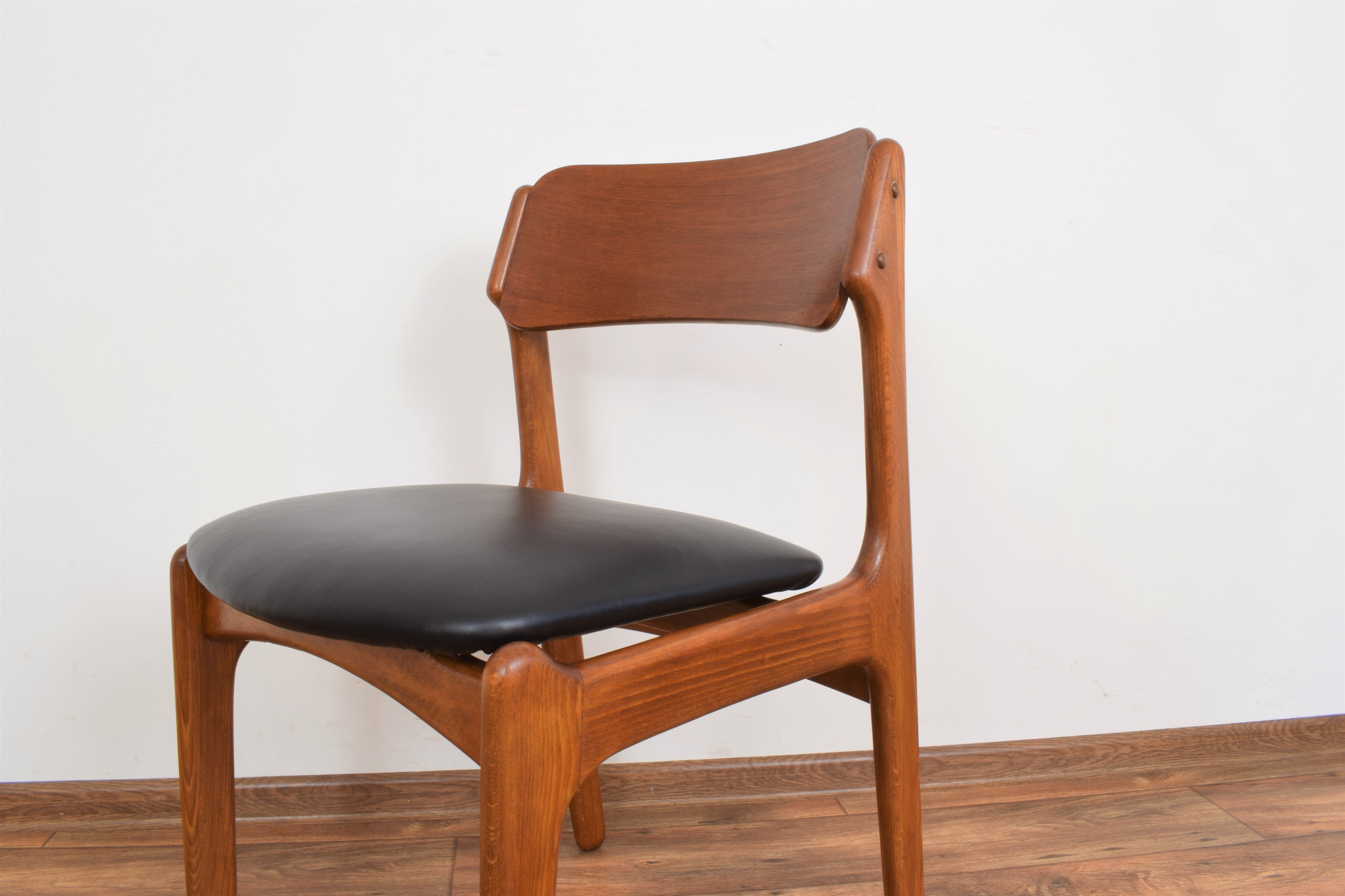 Mid-century danish teak & leather dining chairs by Erik Buch, 1960