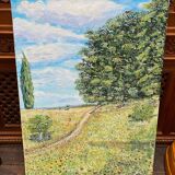 Canvas signed Hebert rural landscape gouache