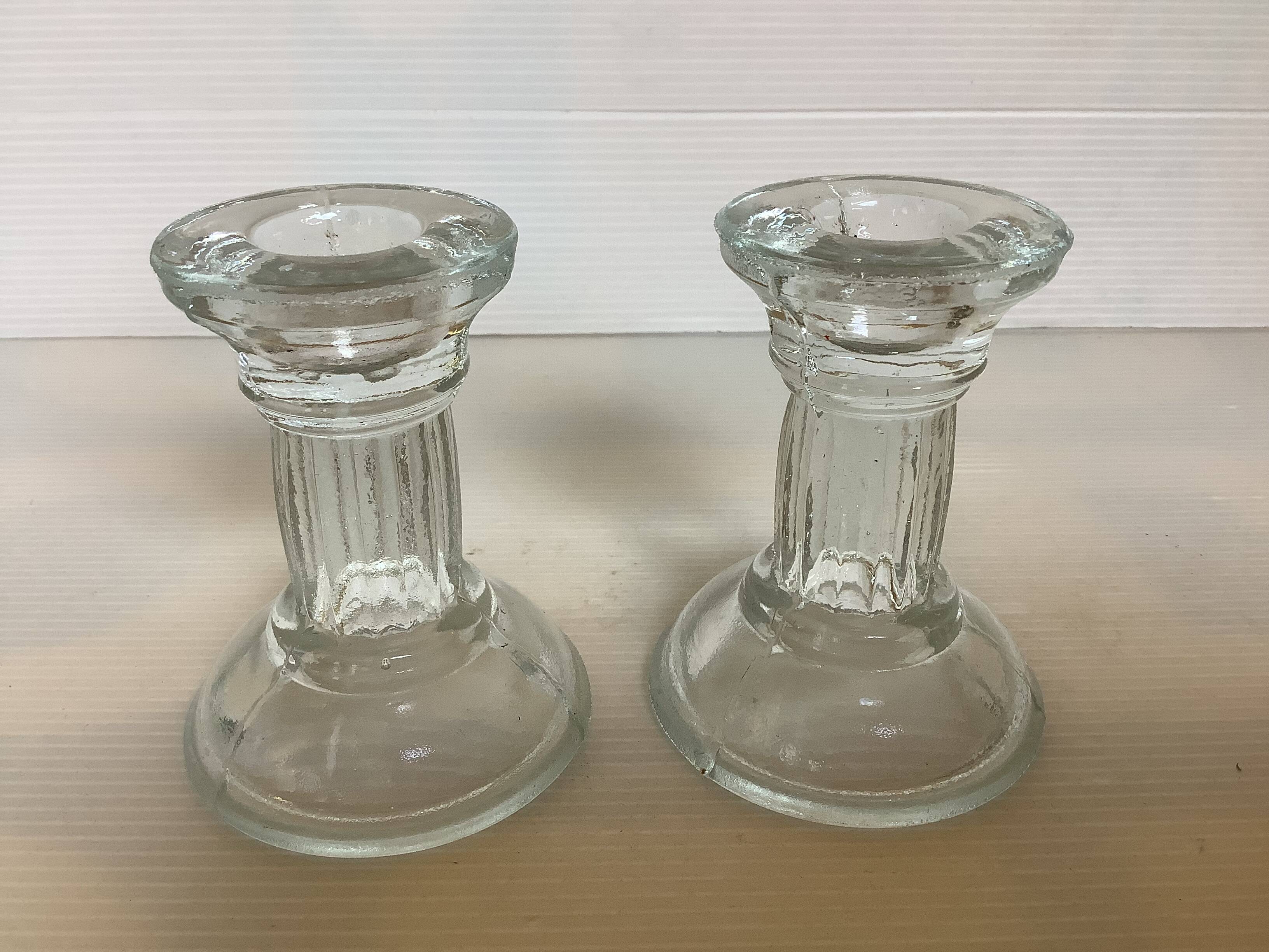 Pair of molded glass candlesticks