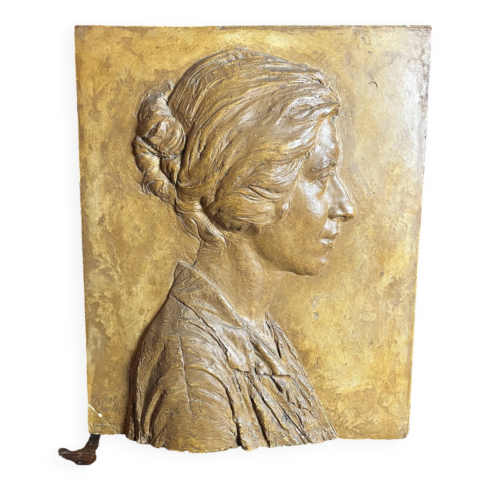 Patinated plaster bas-relief signed Robert Coutin, early 20th century.