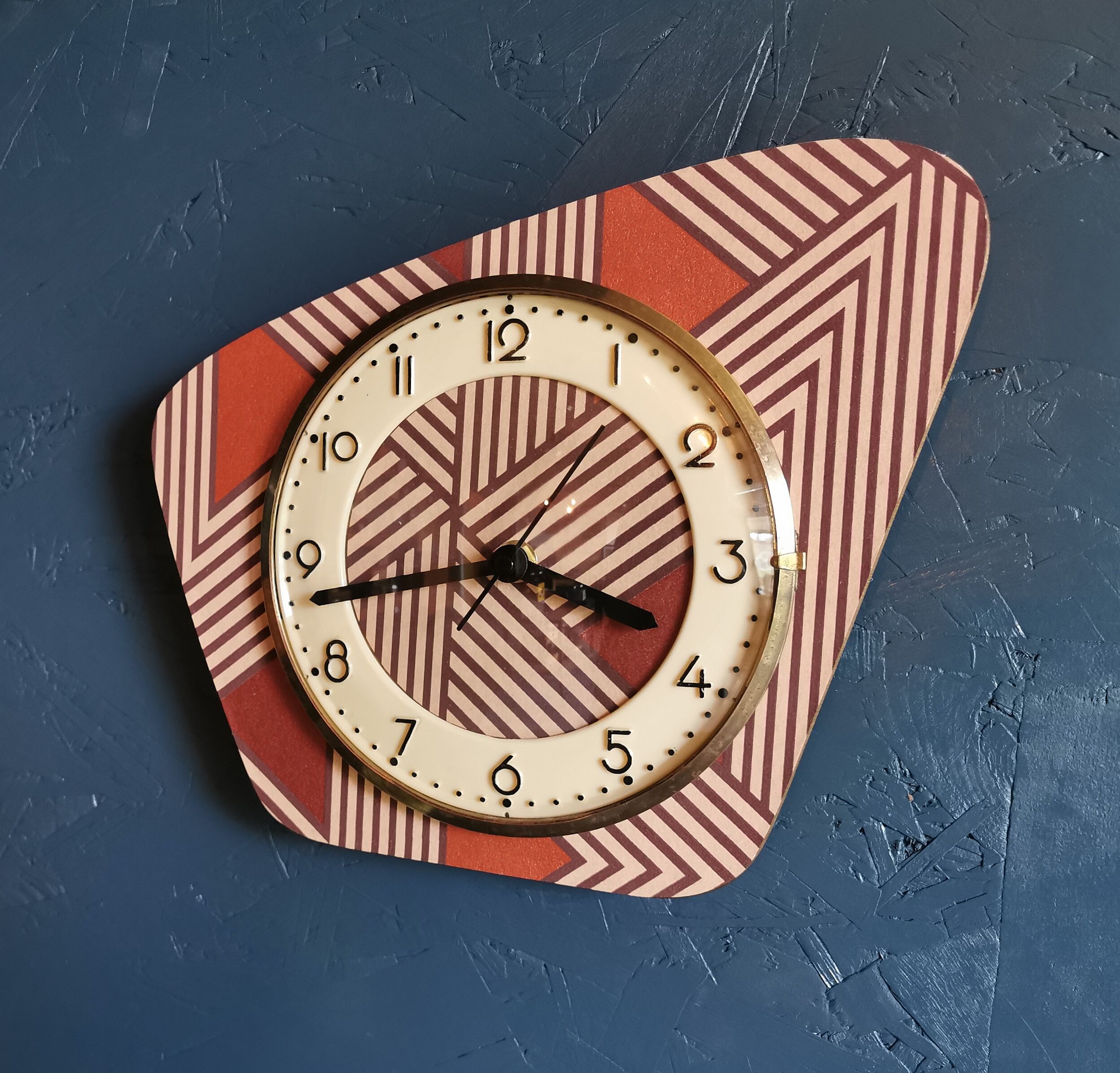 Vintage clock asymmetrical silent wall clock "pink copper"