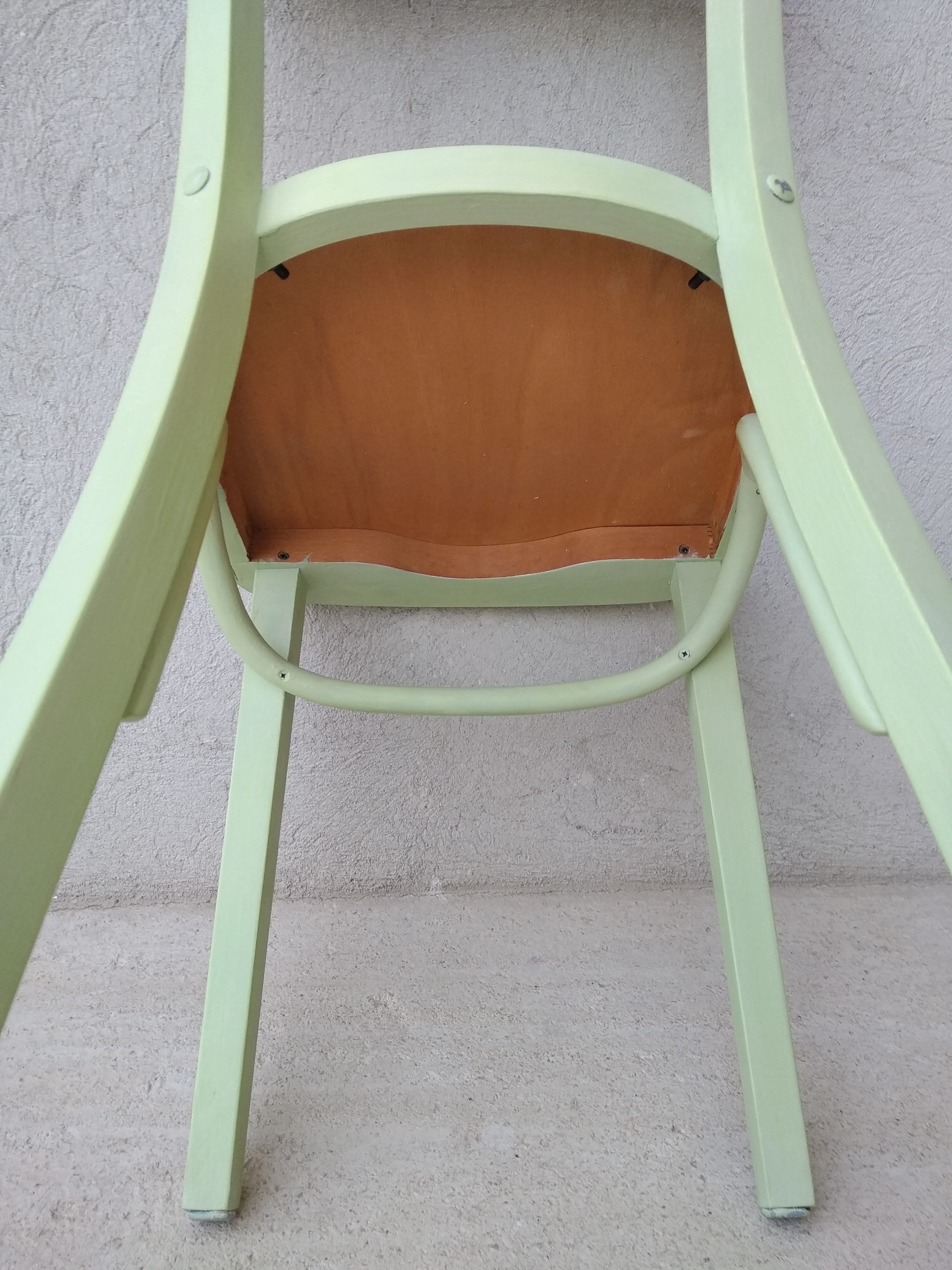 Old bistro chair green curved wood