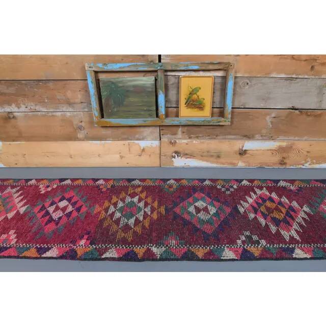 Vintage Turkish Hand-Knotted Pink Runner 75x332