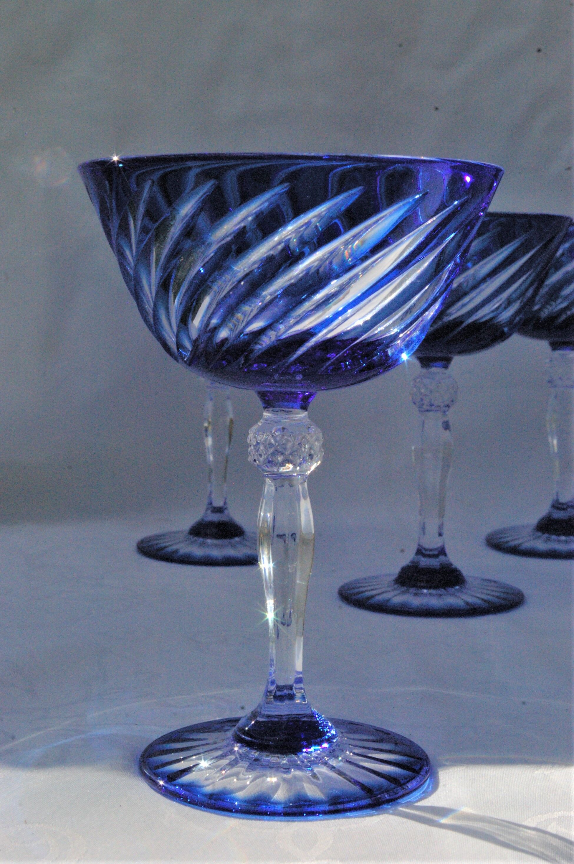 Cristal d'Arques - 6 Champagne Cups Blue Waltz - Double layer crystal